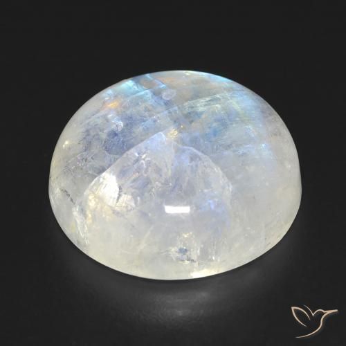 Piedra lunar arcoíris Blanco azulado natural de 15.15 ct, Redondo, Transparente