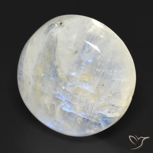 Piedra lunar arcoíris Blanco azulado natural de 17.63 ct, Redondo, Transparente