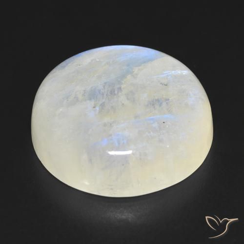 Piedra lunar arcoíris Blanco azulado natural de 17.63 ct, Redondo, Transparente