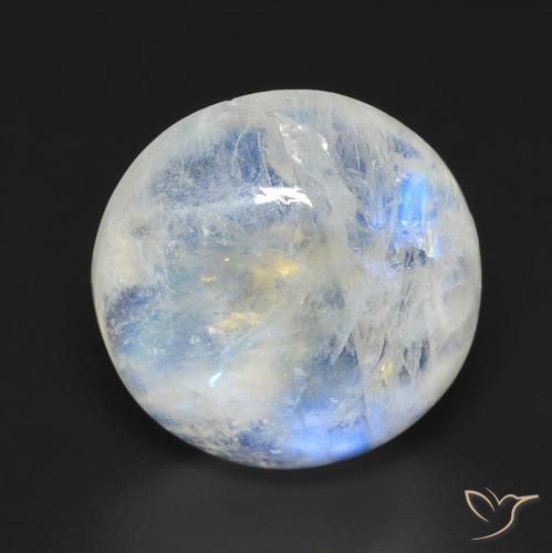 10.76ct Natural Blanco azulado Piedra lunar arcoíris, Redondo, Transparente