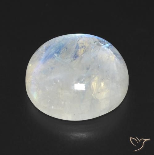 Piedra lunar arcoíris Blanco azulado natural de 10.76 ct, Redondo, Transparente