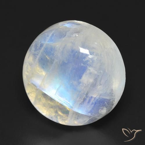 Piedra lunar arcoíris Blanco azulado natural de 11.49 ct, Redondo, Transparente