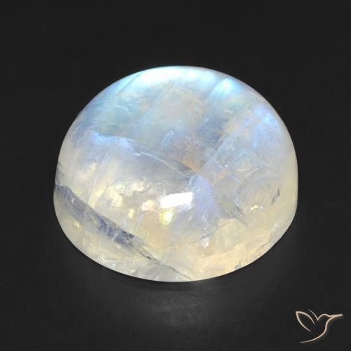 Piedra lunar arcoíris Blanco azulado natural de 11.49 ct, Redondo, Transparente