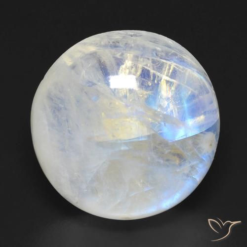 Piedra lunar arcoíris Blanco azulado natural de 19.04 ct, Redondo, Transparente