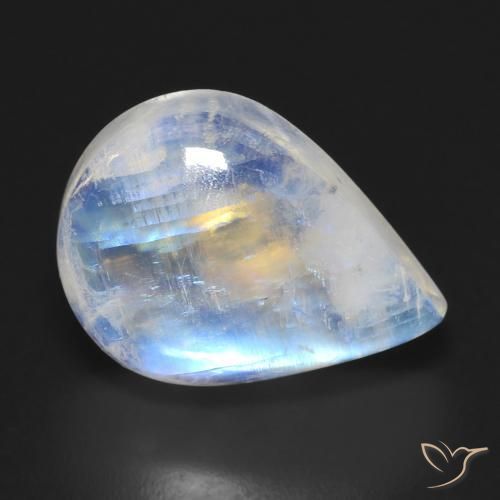 Piedra lunar arcoíris Blanco azulado natural de 12.45 ct, En forma de pera, Transparente