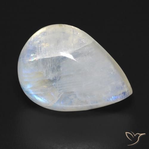 Piedra lunar arcoíris Blanco azulado natural de 12.19 ct, En forma de pera, Transparente