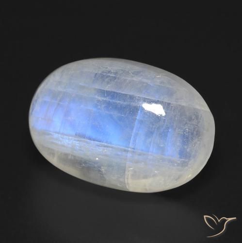 Piedra lunar arcoíris Blanco azulado natural de 14.30 ct, Ovalada, Transparente