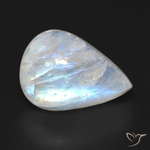 Piedra lunar arcoíris Blanco azulado natural de 10.00 ct, En forma de pera, Transparente