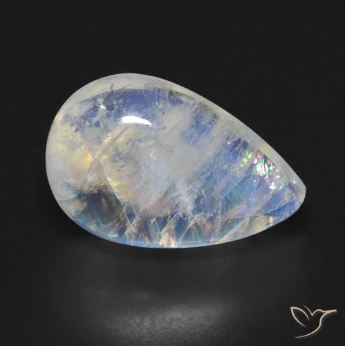 Piedra lunar arcoíris Blanco azulado natural de 10.04 ct, En forma de pera, Transparente