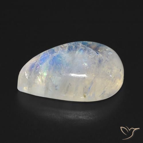 Piedra lunar arcoíris Blanco azulado natural de 10.04 ct, En forma de pera, Transparente