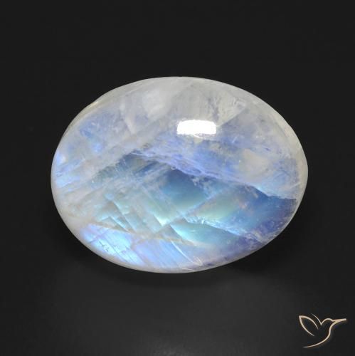 12.18ct Natural Blanco azulado Piedra lunar arcoíris, Ovalada, Transparente