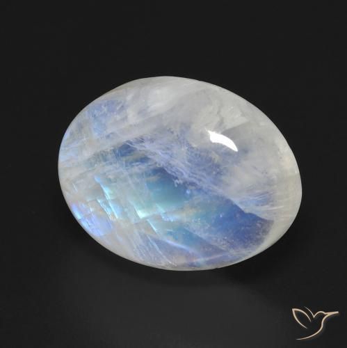 Piedra lunar arcoíris Blanco azulado natural de 12.18 ct, Ovalada, Transparente