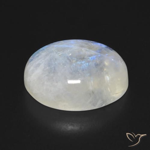 Piedra lunar arcoíris Blanco azulado natural de 12.18 ct, Ovalada, Transparente