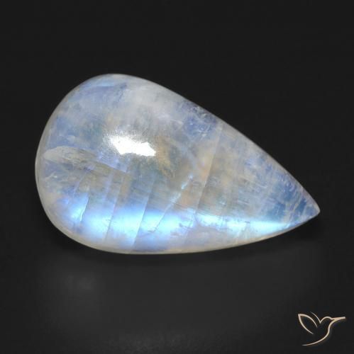 Piedra lunar arcoíris Blanco azulado natural de 11.21 ct, En forma de pera, Transparente