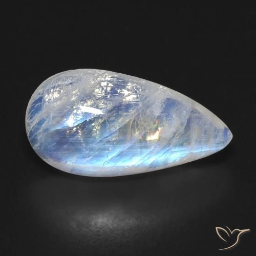 Piedra lunar arcoíris Blanco azulado natural de 6.10 ct, En forma de pera, Transparente
