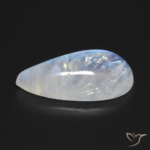 Piedra lunar arcoíris Blanco azulado natural de 6.10 ct, En forma de pera, Transparente