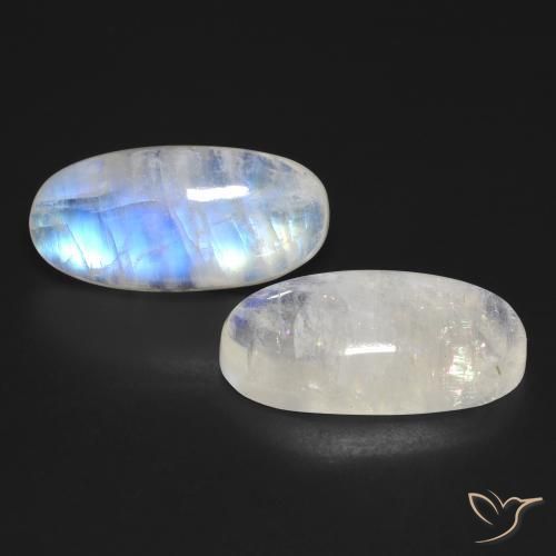 Gemas de Piedra lunar arcoíris Blanco azulado natural de 25.93 ct, Ovalada, Transparente