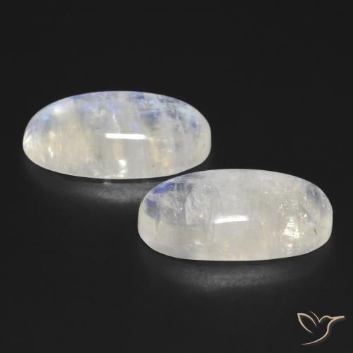 Gemas de Piedra lunar arcoíris Blanco azulado natural de 25.93 ct, Ovalada, Transparente