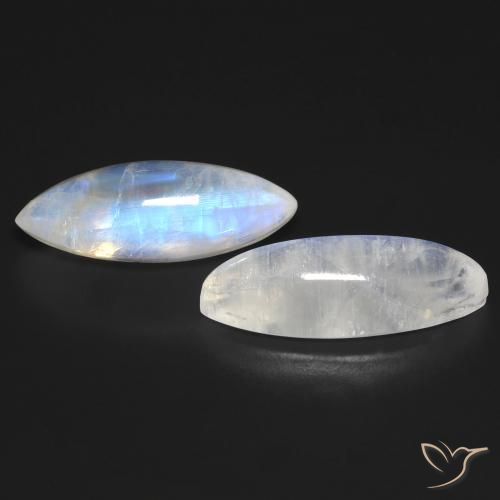 Gemas de Piedra lunar arcoíris Blanco azulado natural de 18.77 ct, Marquesa, Transparente