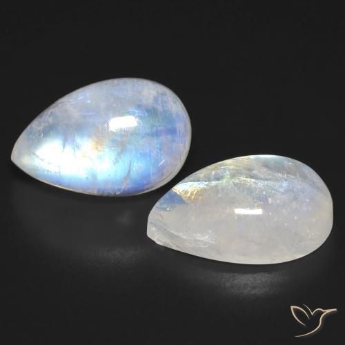 Gemas de Piedra lunar arcoíris Blanco azulado natural de 18.38 ct, En forma de pera, Transparente