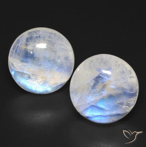 23.45ctw Natural Blanco azulado Piedra lunar arcoíris, Redondo, Transparente