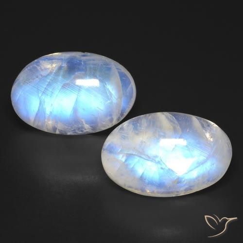 25.23ctw Natural Blanco azulado Piedra lunar arcoíris, Ovalada, Transparente
