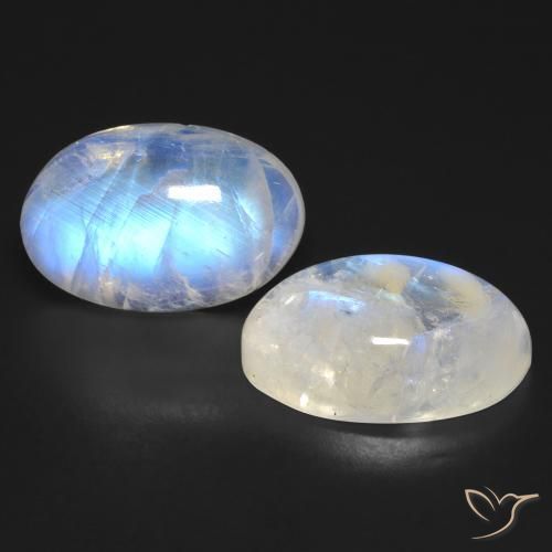 Gemas de Piedra lunar arcoíris Blanco azulado natural de 25.23 ct, Ovalada, Transparente