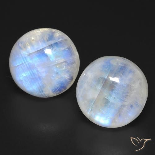 28.22ctw Natural Blanco azulado Piedra lunar arcoíris, Redondo, Transparente