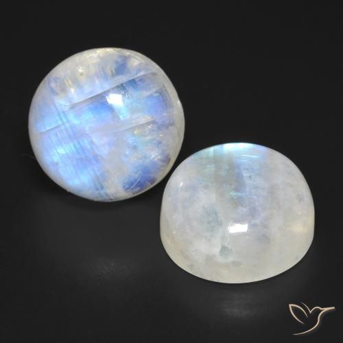 Gemas de Piedra lunar arcoíris Blanco azulado natural de 28.22 ct, Redondo, Transparente