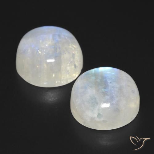 Gemas de Piedra lunar arcoíris Blanco azulado natural de 28.22 ct, Redondo, Transparente