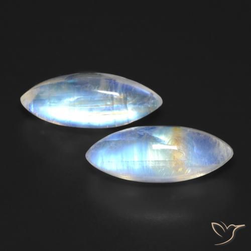 13.84ctw Natural Blanco azulado Piedra lunar arcoíris, Marquesa, Transparente