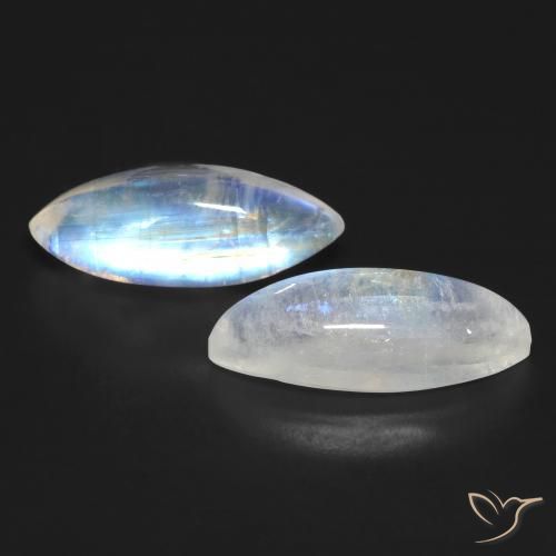 Gemas de Piedra lunar arcoíris Blanco azulado natural de 13.84 ct, Marquesa, Transparente