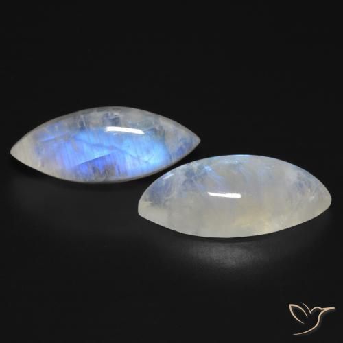 Gemas de Piedra lunar arcoíris Blanco azulado natural de 17.95 ct, Marquesa, Transparente