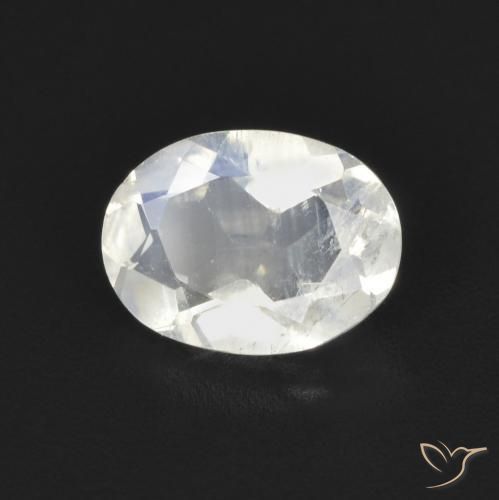 Piedra lunar arcoíris Blanco azulado natural de 1.09 ct, Ovalada, Transparente