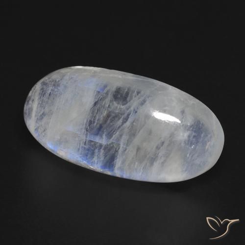 Piedra lunar arcoíris Blanco azulado natural de 13.57 ct, Ovalada, Transparente