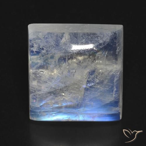 10.41ct Natural Blanco azulado Piedra lunar arcoíris, Cuadrado, Transparente