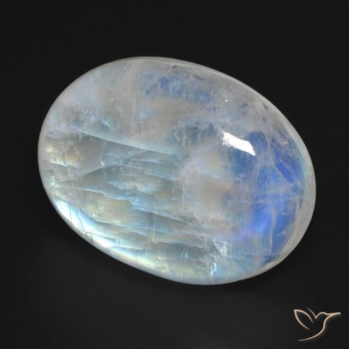 Piedra lunar arcoíris Blanco azulado natural de 27.24 ct, Ovalada, Transparente
