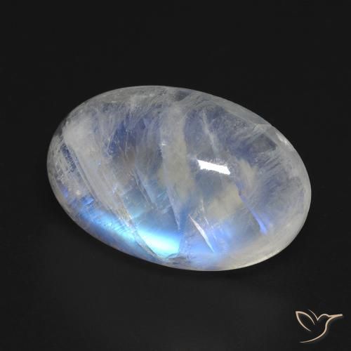 Piedra lunar arcoíris Blanco azulado natural de 14.99 ct, Ovalada, Transparente