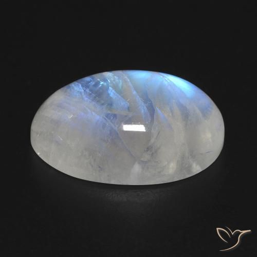Piedra lunar arcoíris Blanco azulado natural de 14.99 ct, Ovalada, Transparente