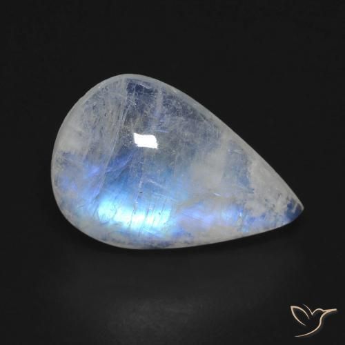 6.42ct Natural Blanco azulado Piedra lunar arcoíris, En forma de pera, Transparente