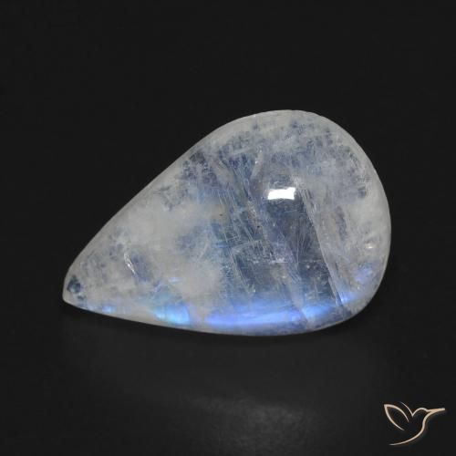 Piedra lunar arcoíris Blanco azulado natural de 6.42 ct, En forma de pera, Transparente