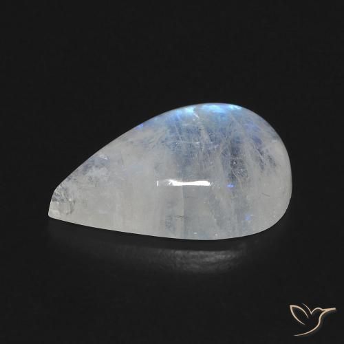 Piedra lunar arcoíris Blanco azulado natural de 6.42 ct, En forma de pera, Transparente