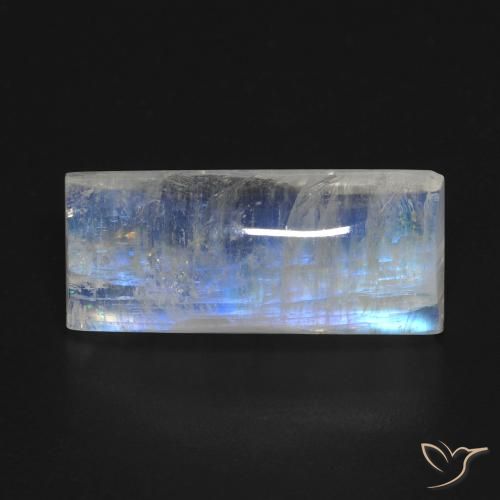 11.11ct Natural Blanco azulado Piedra lunar arcoíris, Corte Baguette, Transparente