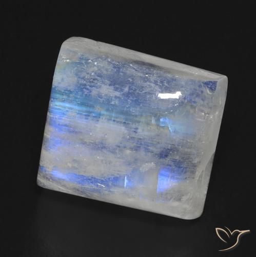 Piedra lunar arcoíris Blanco azulado natural de 12.07 ct, Corte Baguette, Transparente