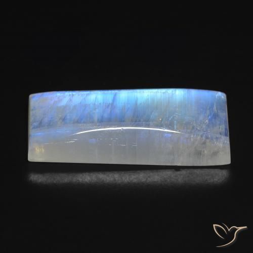 Piedra lunar arcoíris Blanco azulado natural de 13.71 ct, Corte Baguette, Transparente