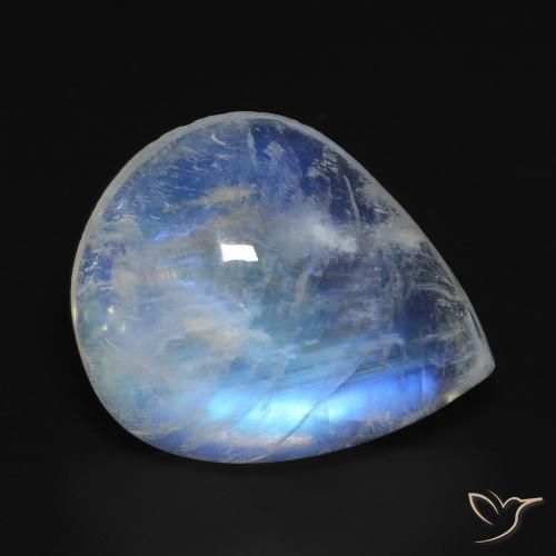 Piedra lunar arcoíris Blanco azulado natural de 9.14 ct, En forma de pera, Transparente