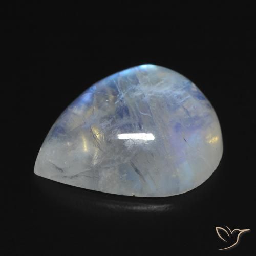 Piedra lunar arcoíris Blanco azulado natural de 9.14 ct, En forma de pera, Transparente