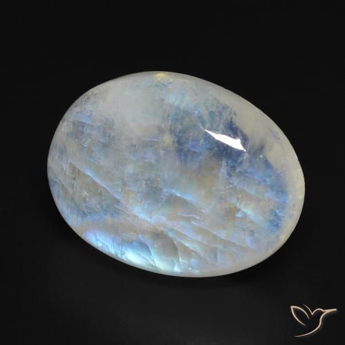 Piedra lunar arcoíris Blanco azulado natural de 15.57 ct, Ovalada, Transparente