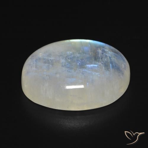 Piedra lunar arcoíris Blanco azulado natural de 15.57 ct, Ovalada, Transparente