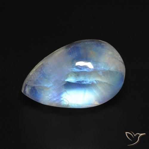 8.44ct Natural Blanco azulado Piedra lunar arcoíris, En forma de pera, Transparente